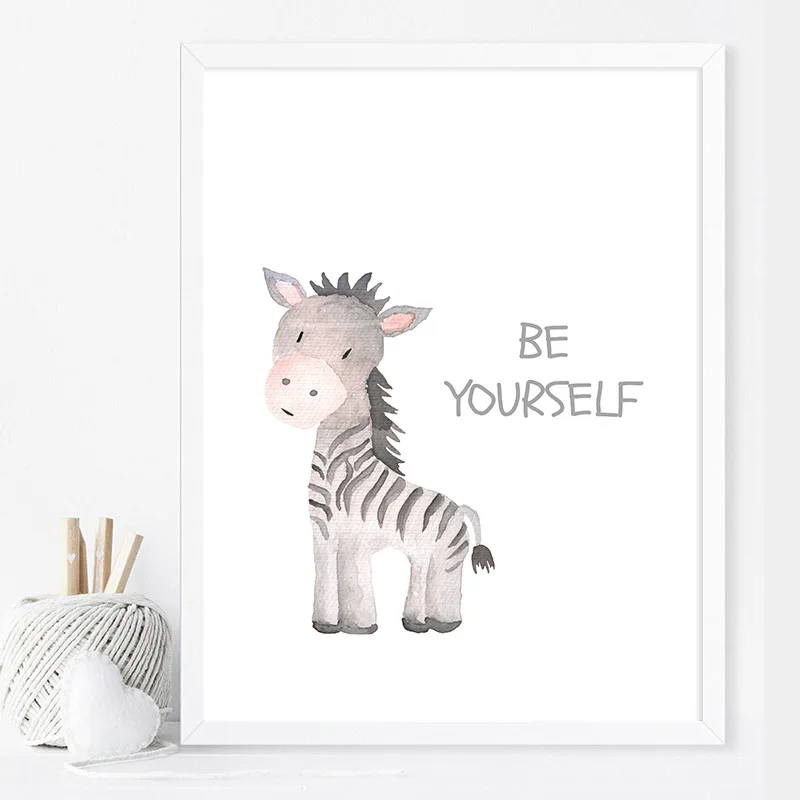 Акварельная картина для детской комнаты с животными настенный постер на холсте