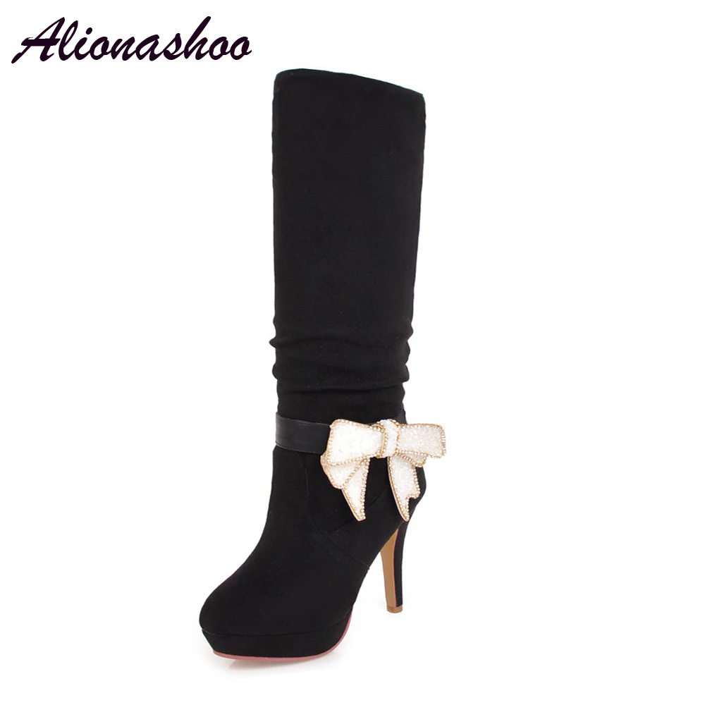 Alionashoo/Большие размеры 34-43; женские сапоги; осенне-зимние высокие сапоги до колена; женские сапоги до середины икры на квадратной платформе и высоком каблуке; bota feminina