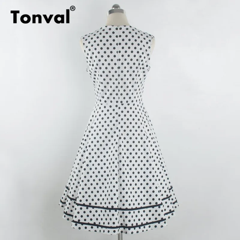 Женское винтажное платье Tonval праздвечерние чное в горошек с вырезом сердечком