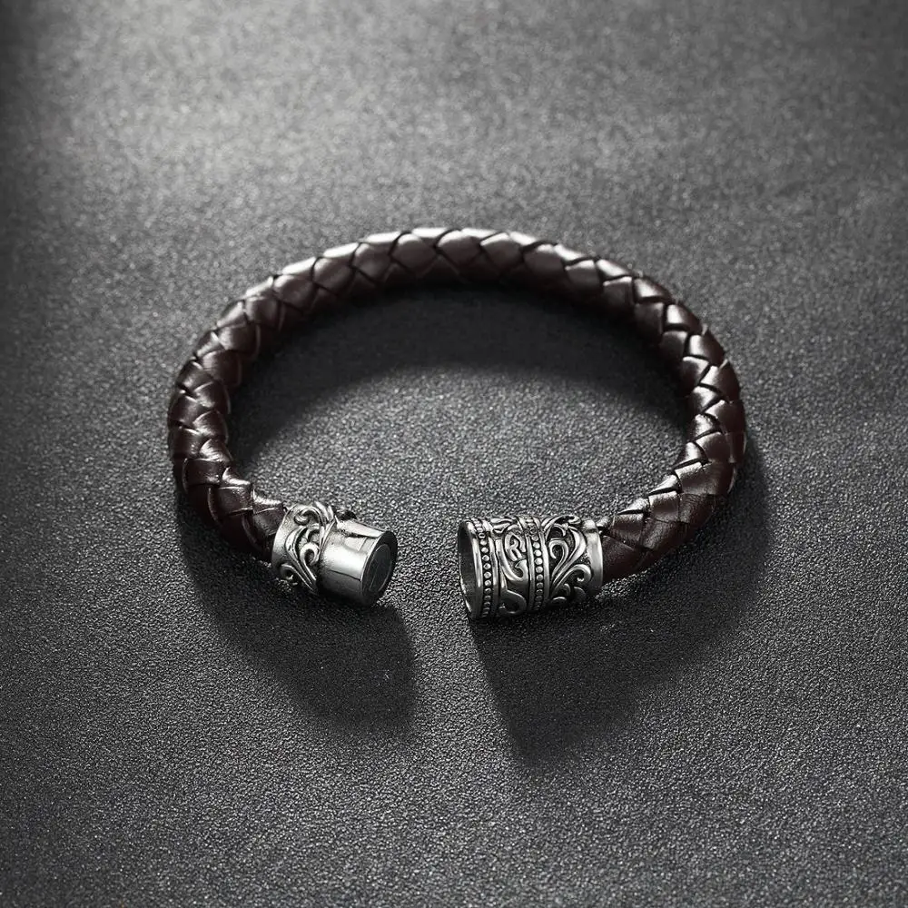 Новый Ретро мужской кожаный плетеный браслет из нержавеющей стали Мужской