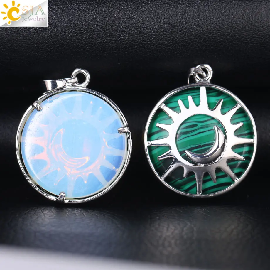 CSJA солнце и луна подвесной рейки исцеляющий натуральный камень Фиолетовый Белый