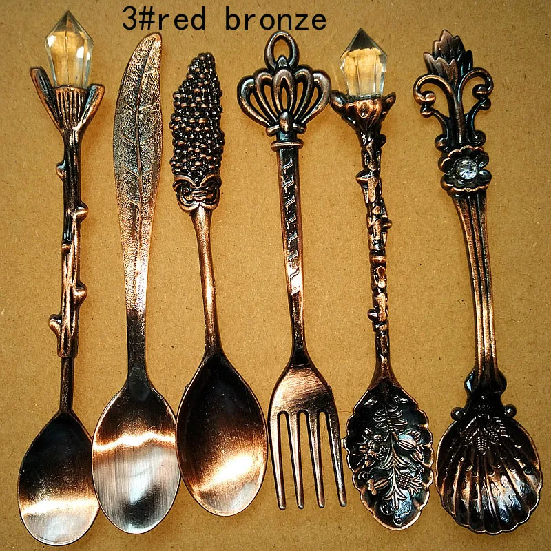 festival supplies 6pcs/lot vintage carved coffee tea ice cream measuring Dinnerware Sets fork for party favor Wh | Дом и сад
