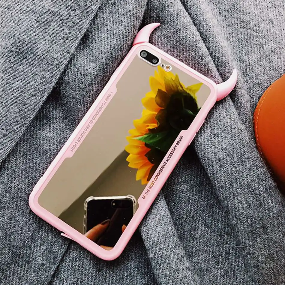 ICasiber роскошный зеркальный чехол для телефона для iPhone 7, 6, 6 S, 5, 8 Plus, милый чехол с рогом дьявола для iPhone X, XS, Max, XR, жесткий акриловый чехол на заднюю панель
