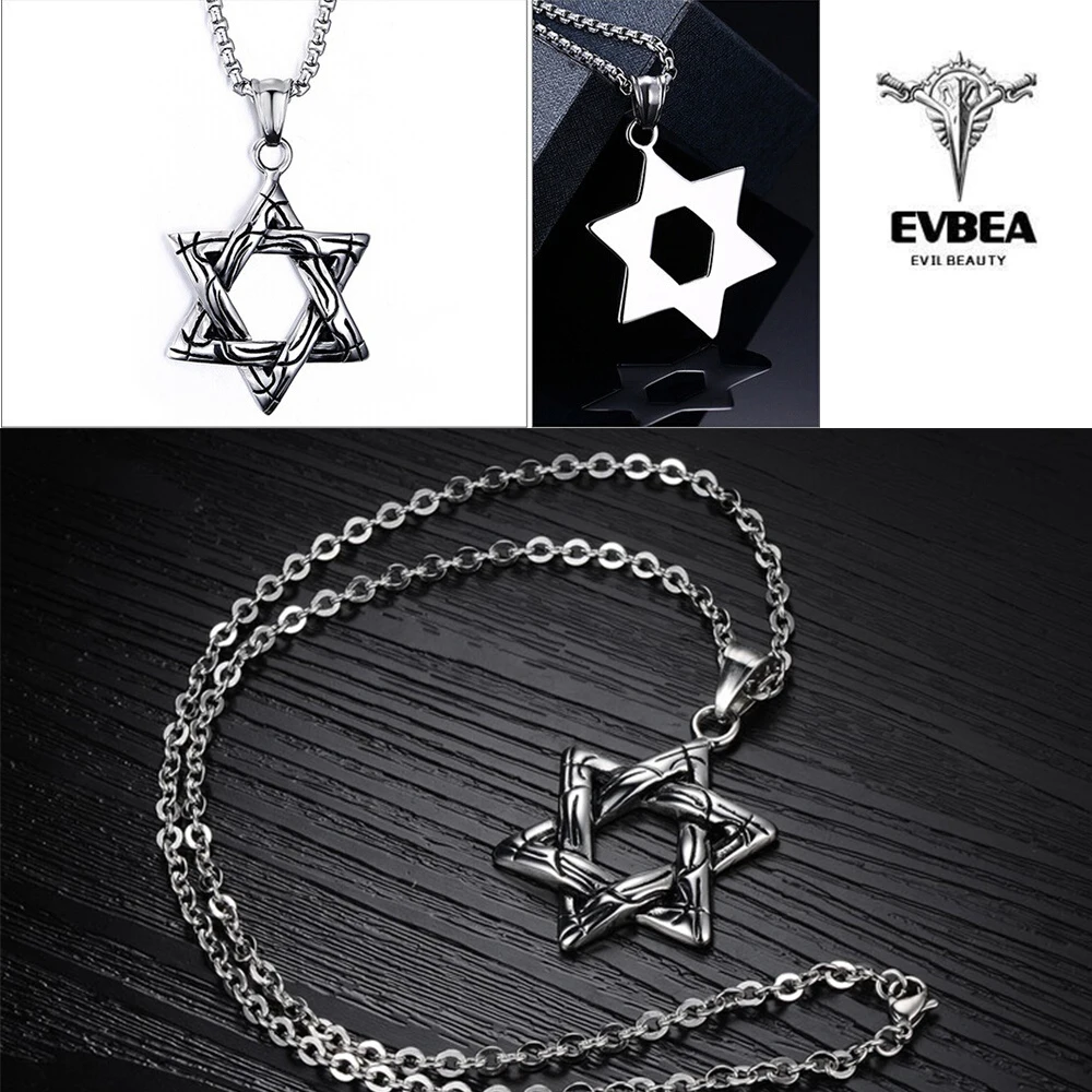 EVBEA Six-star Star of David Cross Pendant Charm Necklaces Jewish Jewelry Women Men Stainless Steel Gold Color | Украшения и