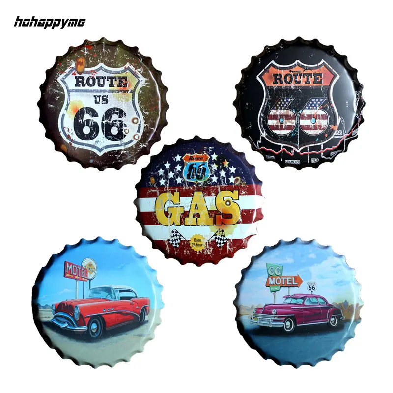 40 см круглый Route 66 рельеф бутылки Кепки Винтаж жестяная вывеска бар украшение для