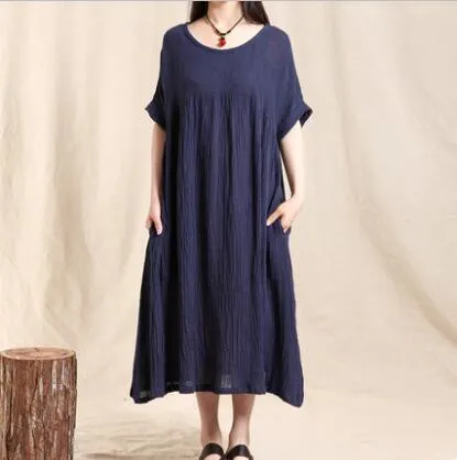 Женское Свободное длинное платье из хлопка и льна | Женская одежда
