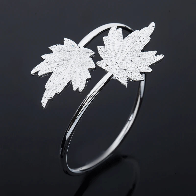 Silver Bracelets for Women Maple Leaf Wrist Cuff Bangles Bracelet Wristband Pulseira Femme Fashion Jewelry Accessories Gifts | Украшения и