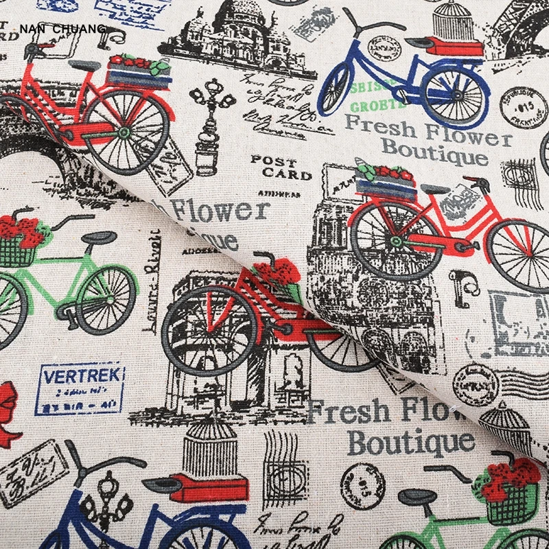 Хлопчатобумажная ткань с принтом велосипедов и башен Nanchuang для покрытия дивана