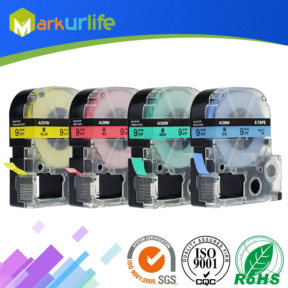 Кассеты 9 мм SC9Y SC9R SC9B SC9G для этикеток совместимые с Epson LabelWorks 4 упаковки комбо LC 5WBW LW