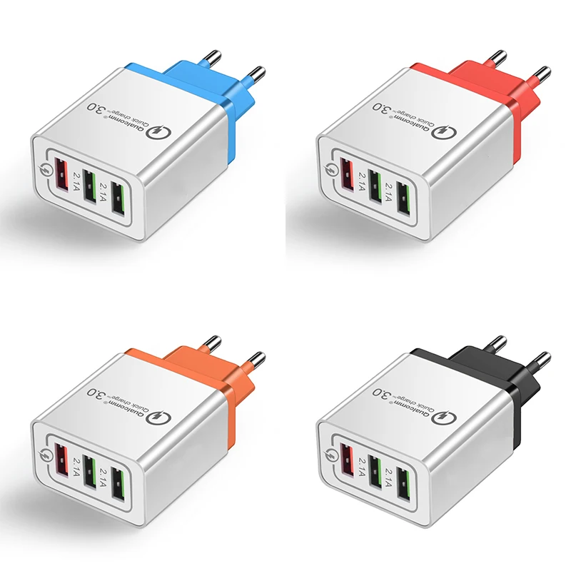 

3 Ports Quick Charger 3.0 USB Charger Power Wall Adapter for iPhone iPad Samsung Huawei Mobile Phones QC3.0 Travel Fast Charger