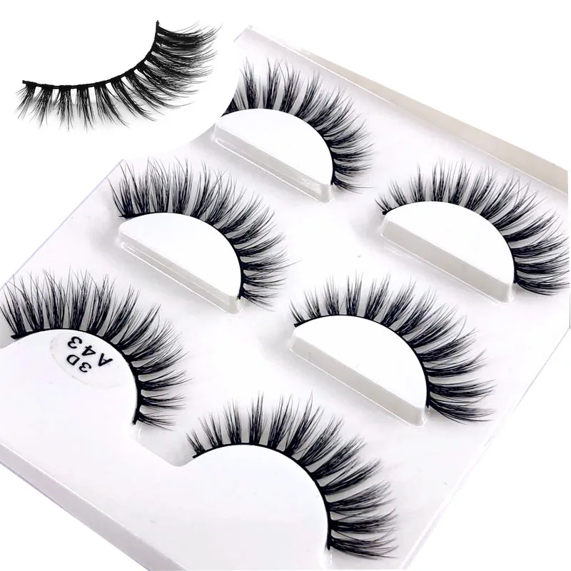 3D F060 3 Pairs False Eyelashes Natural Long Makeup Mink Lashes Extension Eyelash Winged Cross Messy |
