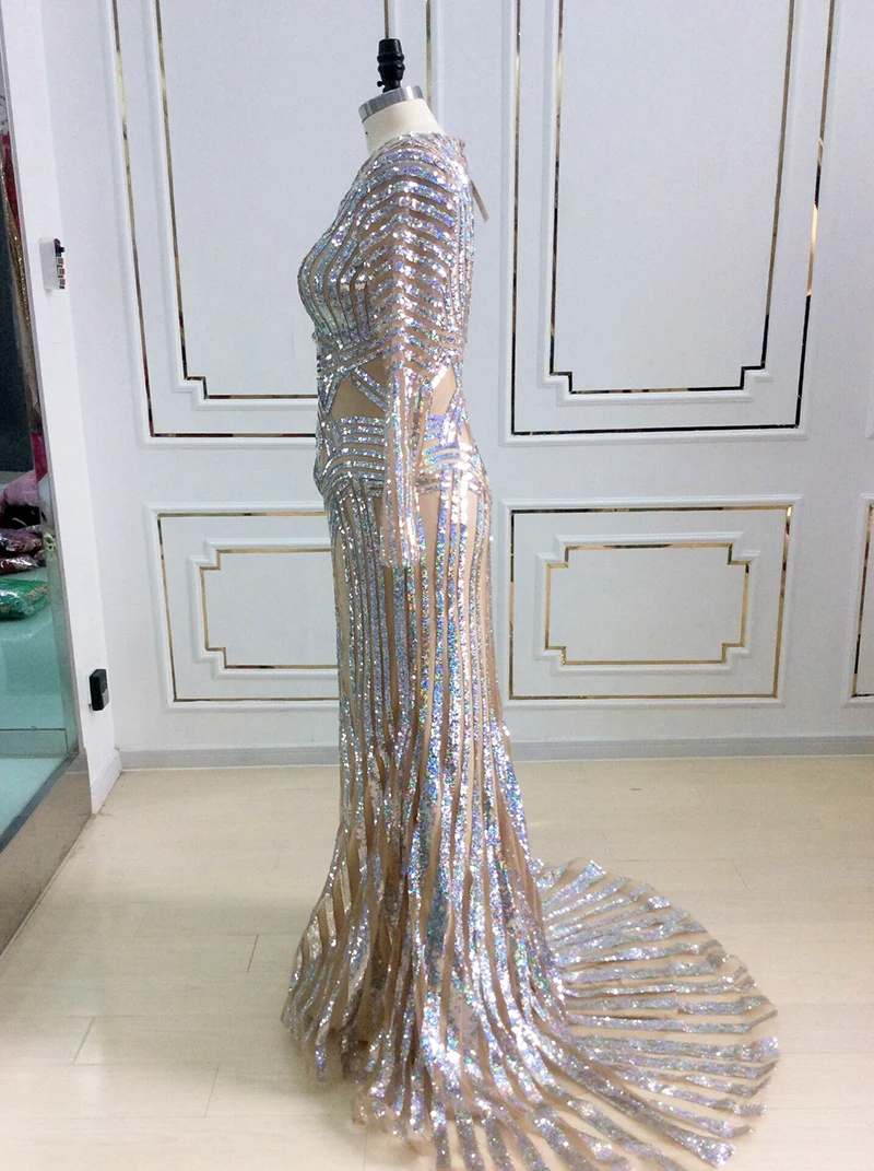 Реальные фотографии Robe De Soiree Роскошные вечерние платья с длинными рукавами Русалка расшитые блестками африканские женские вечерние платья платье для выпускного вечера