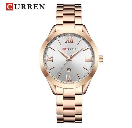C CURREN 9007 женские роскошные брендовые золотые часы со стальным браслетом цифровые часы подарочные часы - Цвет: C