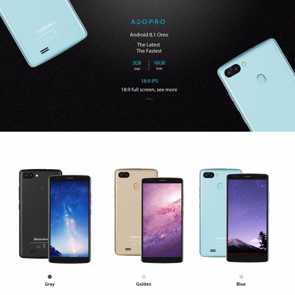 Blackview A20 Pro, 4G, мобильные телефоны, Android 8,1, 2 ГБ+ 16 ГБ, четырехъядерный смартфон, двойная задняя камера, 5,45 дюймов, 720 P, сотовый телефон
