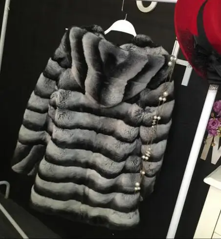 Russian Fashion Women Real Fur Coat Winter Warm Stand Collar Natural Chinchilla Rex Rabbit Fur Coat DA-77 enlarge