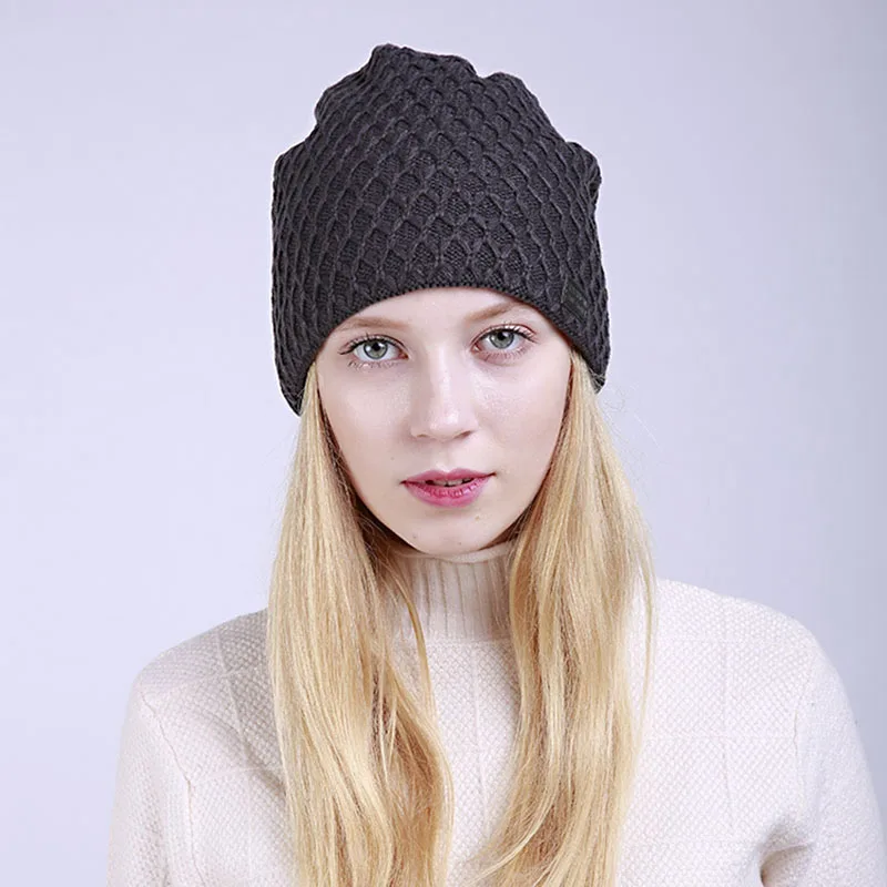 Женские Новые вязанные шапочки Skullies, весенние теплые акриловые шапочки, шапка для женщин, шапка бини, женские элегантные клетчатые шапочки