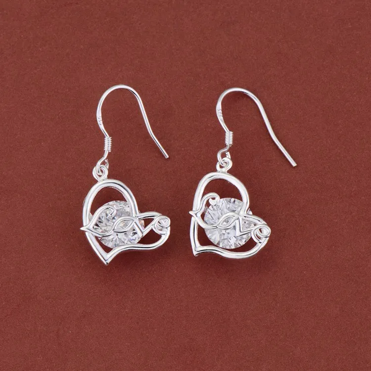 Игристые любовь сердца белый циркон Серебряные Серьги высокого качества для