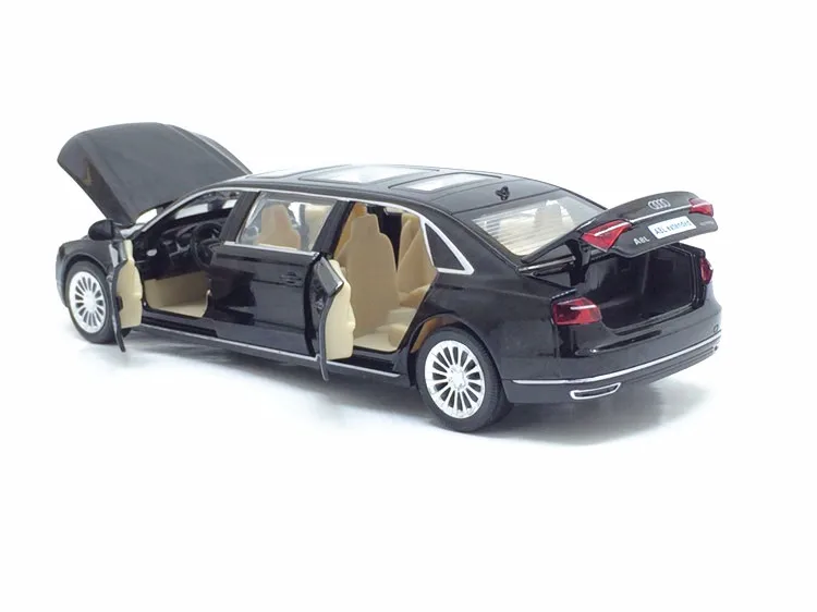 1:32 Audi A8L удлиненная модель автомобиля из сплава металлическая игрушка автомобиль оттяните назад мигающий музыкальный литой автомобиль для детей игрушка Коллекция подарок