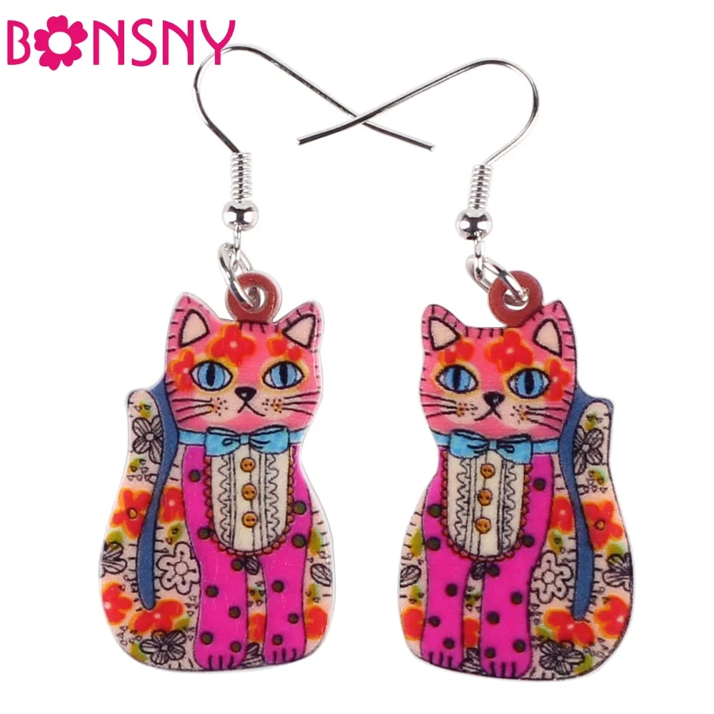 

Bonsny Drop Japan Cat Fish Earrings Acrylic Pattern Long Danlge Earrings Animal New 2016 Fashion Jewelry For Women Accessories