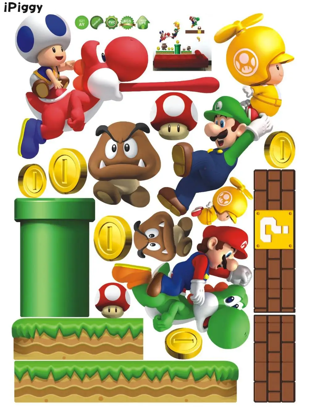 Ipiggy Super Mario Brothers DIY Настенная Наклейка для украшения дома наклейки комнаты
