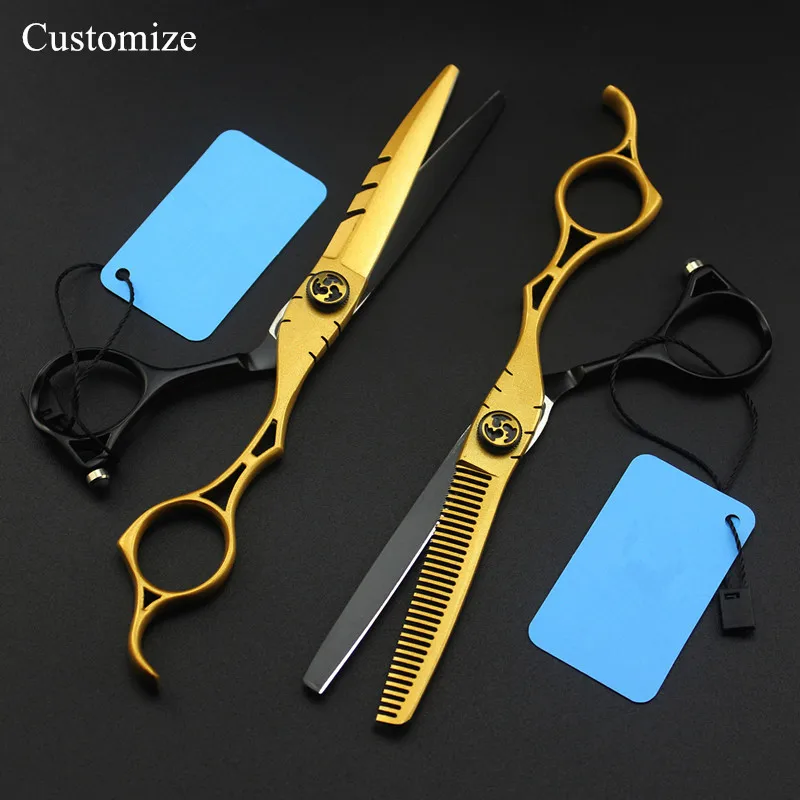 

Customize japan 440c 6 inch gold Hollow hair salon scissors cutting barber makas scissor Thinning shears hairdressing scissors