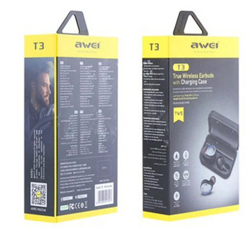 AWEI T3 Bluetooth наушники IPX4 водонепроницаемые беспроводные стерео гарнитура с