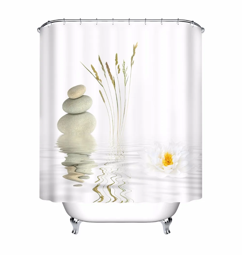 Камни и белый лотос в воде занавеска для душа Zen SPA белый ванная комната водонепроницаемый очень длинный полиэстер ткань для ванной Декор