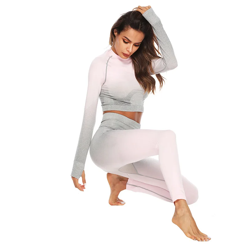 Для Женщин Йога комплект спортивная одежда Ombre бесшовные леггинсы + укороченные