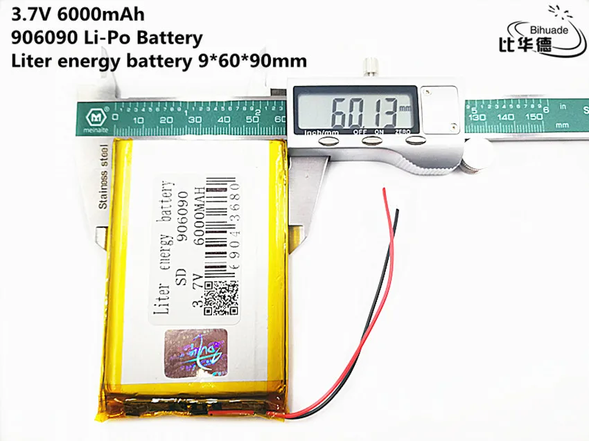 

Liter energy battery Good Qulity 3.7V,6000mAH 906090 Polymer lithium ion / Li-ion battery for tablet pc BANK,GPS,mp3,mp4