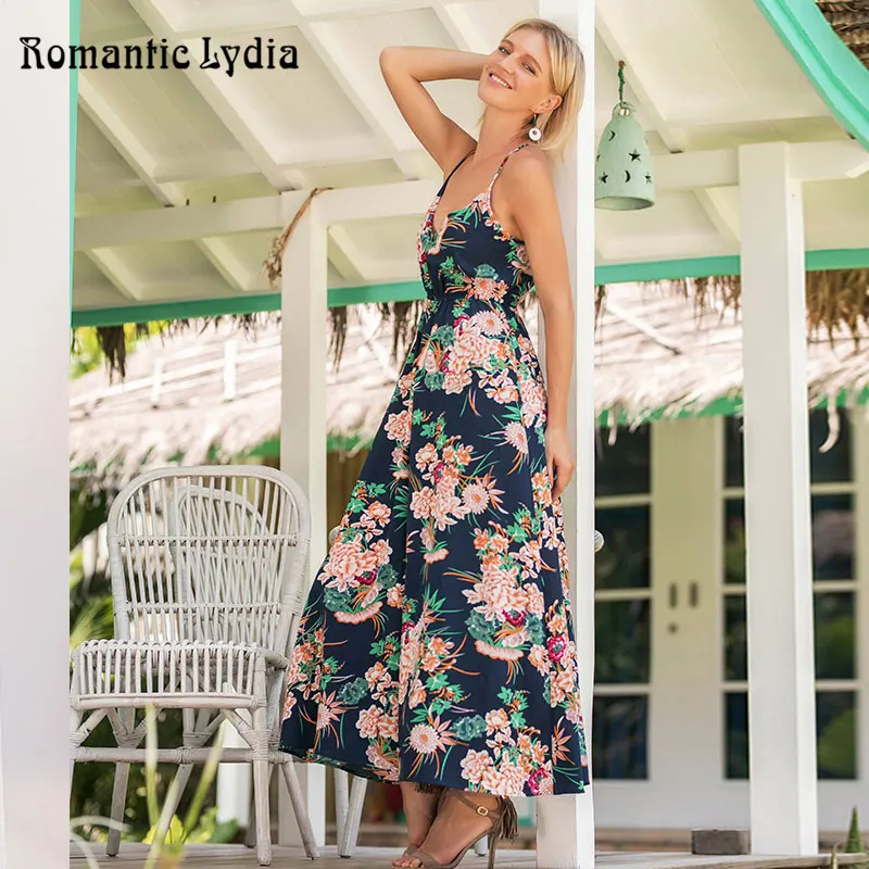 Тропический спагетти ремень платье пляж Винтаж Boho платья макси богемный