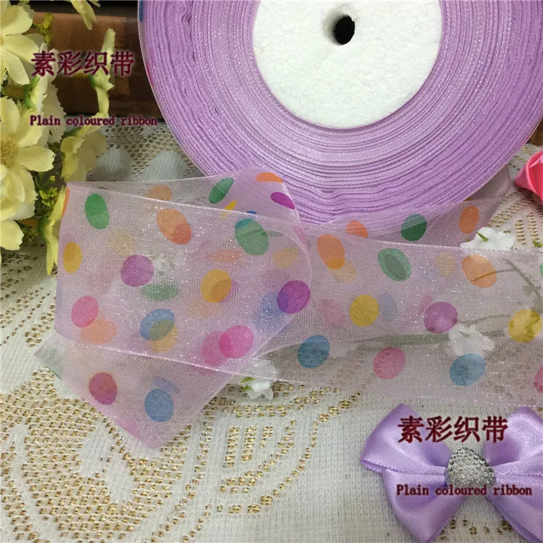 100 ярд 4 см печать точка цвет ленты прозр органза лента подарок цветы оптовая