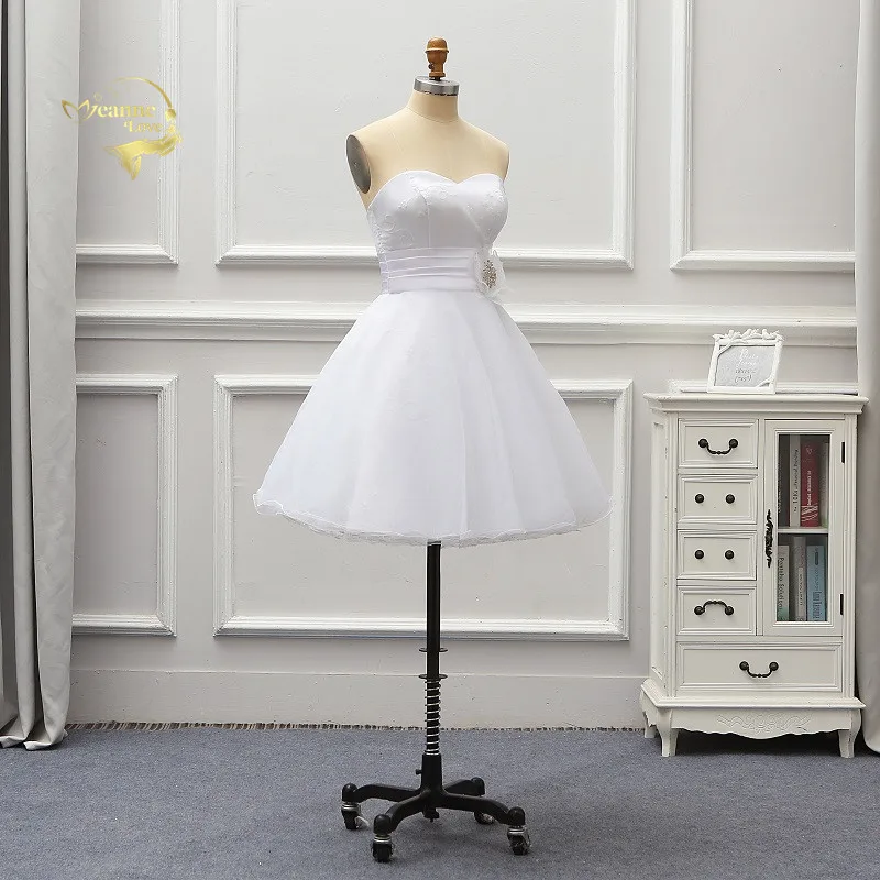 Женское свадебное платье до колен белое короткое Кружевное трапециевидной формы