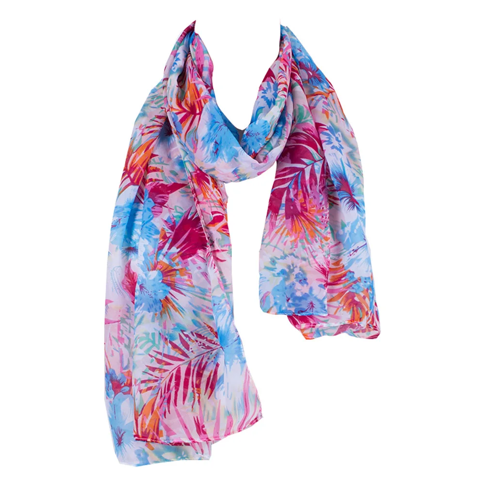 5 цветов на выбор! Модные шифоновые женские длинные шарфы с принтом листьев
