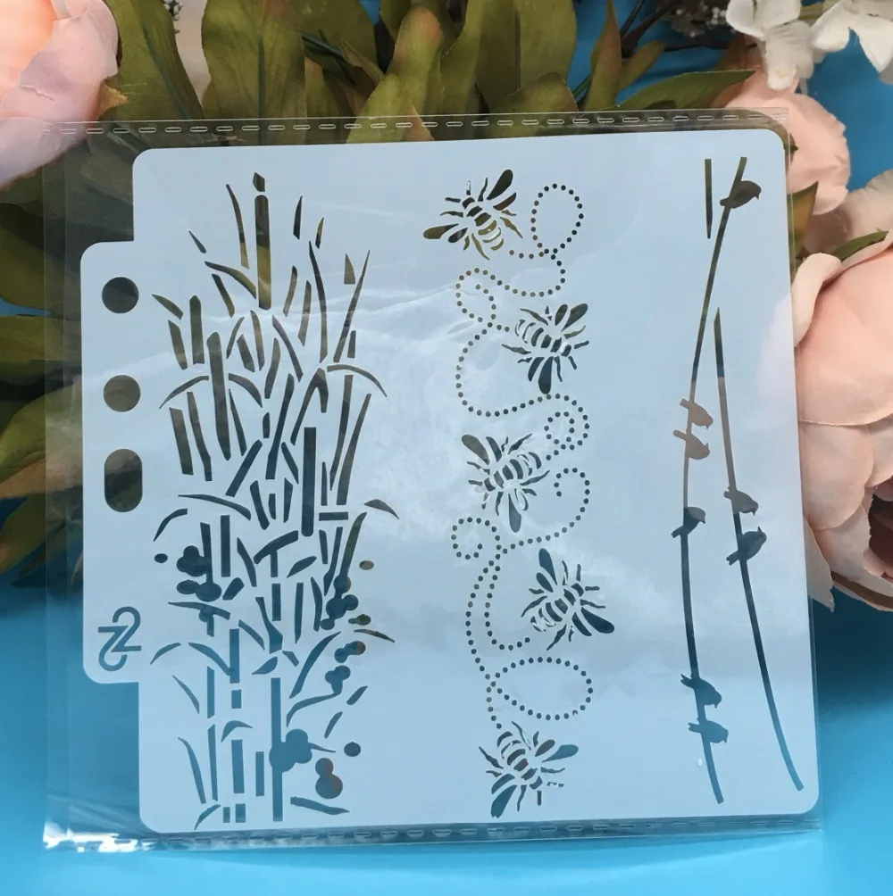 Новый 5 1 дюймов New Bee птицы листьев DIY наслоения Трафареты настенная живопись