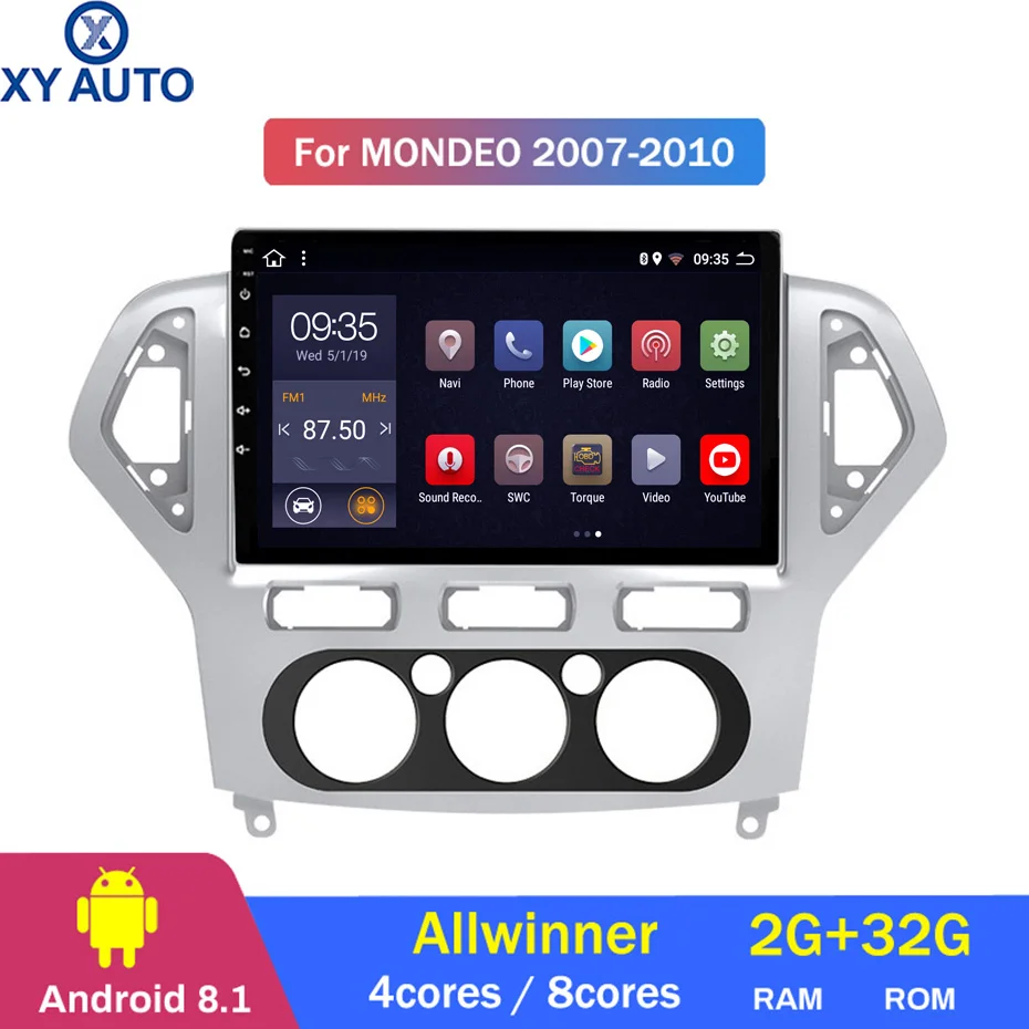 10,1 дюймов 2.5D ips HD мультисенсорный экран Android8.1 2G ram 32G rom NAVI для Ford Mondeo 2007-2010 MC с BlueTooth USB wifi SWC
