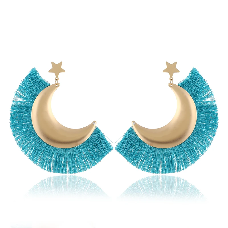 Fashion Tassel Earrings Big Moon Fringe Earings for Women Trendy Jewelry Female Style Ethnic Boho Hanging Dangle Drop | Украшения и