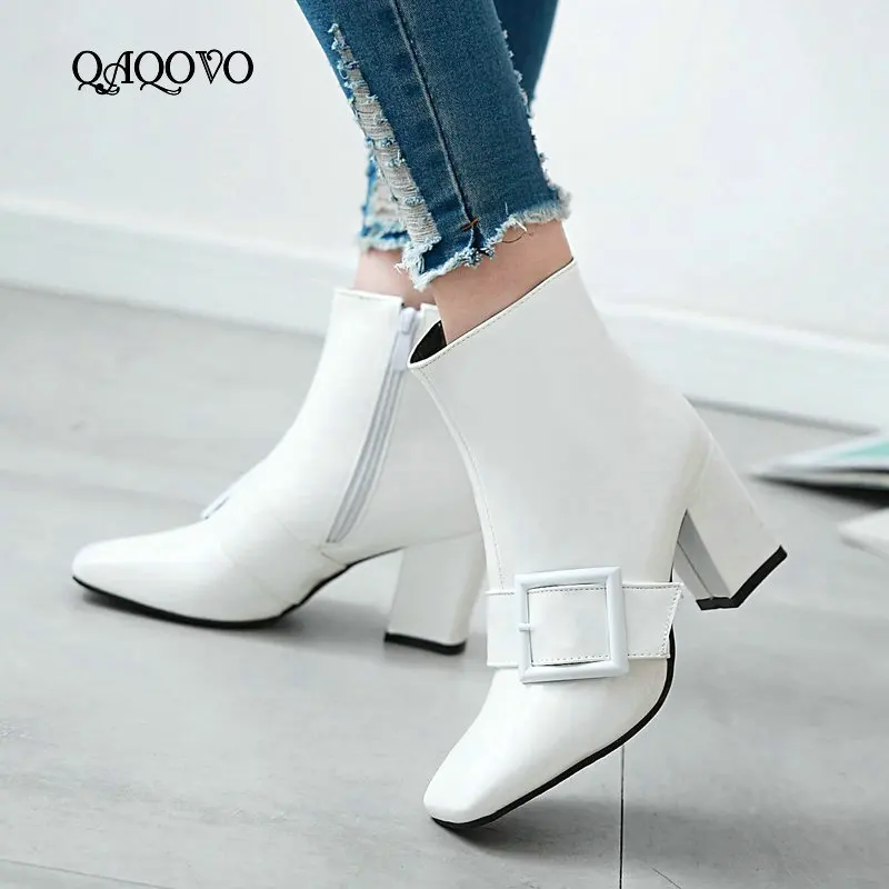 Ботильоны женские на молнии с квадратным носком высоком устойчивом каблуке