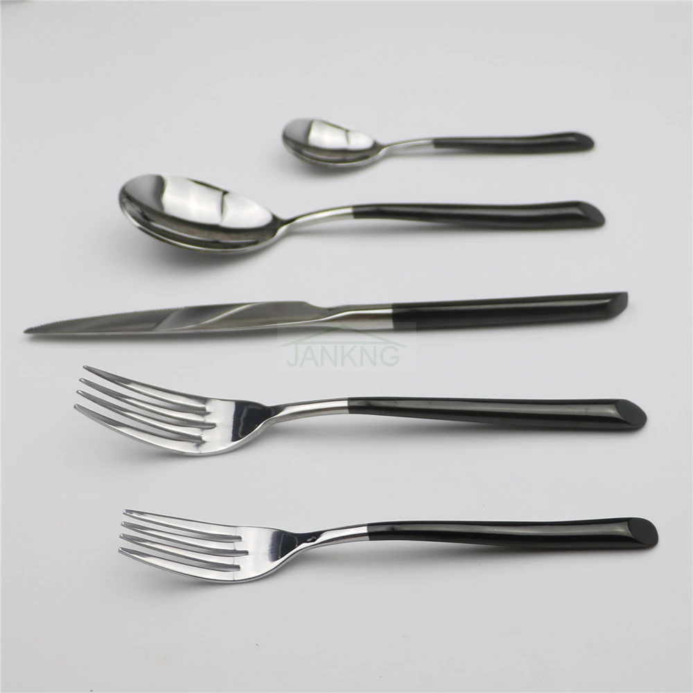 Столовые приборы из нержавеющей стали с черной ручкой 30 шт./лот|steel cutlery set|dinner
