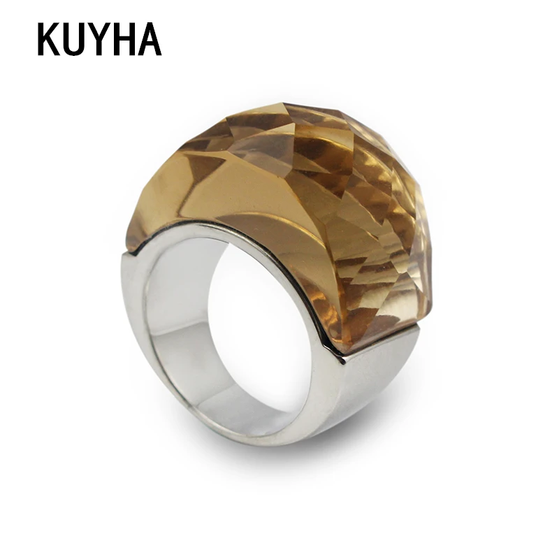 Кольцо круглое из нержавеющей стали 316L с большим стеклом 3 цвета | Украшения и