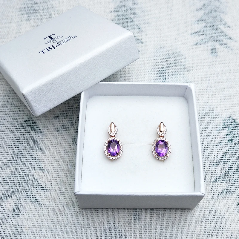 Серьги с застежкой из натурального аметиста