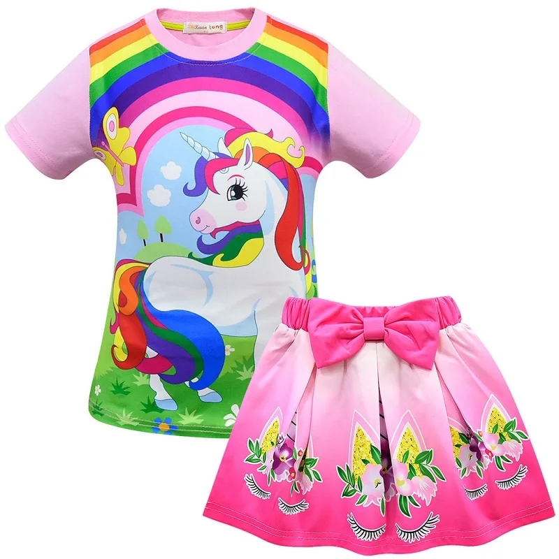3427B Pink 2Pccs Одежда для малышей; Детские шорты; одежда с единорогом; модные вечерние платья для маленьких девочек; свадебные комплекты летней одежды для подростков - Цвет: 3427B Pink 2Pccs