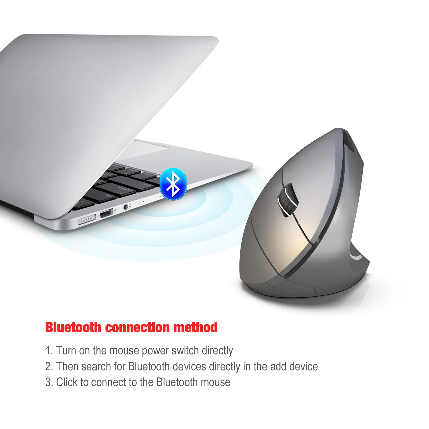 Hxsj T29 Bluetooth беспроводная мышь Вертикальная Эргономичная Регулируемая Dpi 800 1600 2400 6 Кнопка для ноутбука