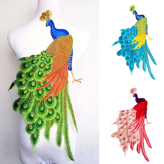 37*60 см большой много цветов зеленый синий и красный Многоцветный Павлин вышитая