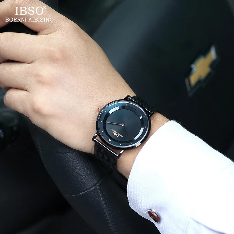 

IBSO мужские часы Топ бренд класса люкс 6,5 мм ультра-тонкие часы для мужчин 2021 Нержавеющая сталь сетка Ремешок Модные простые кварцевые наручн...