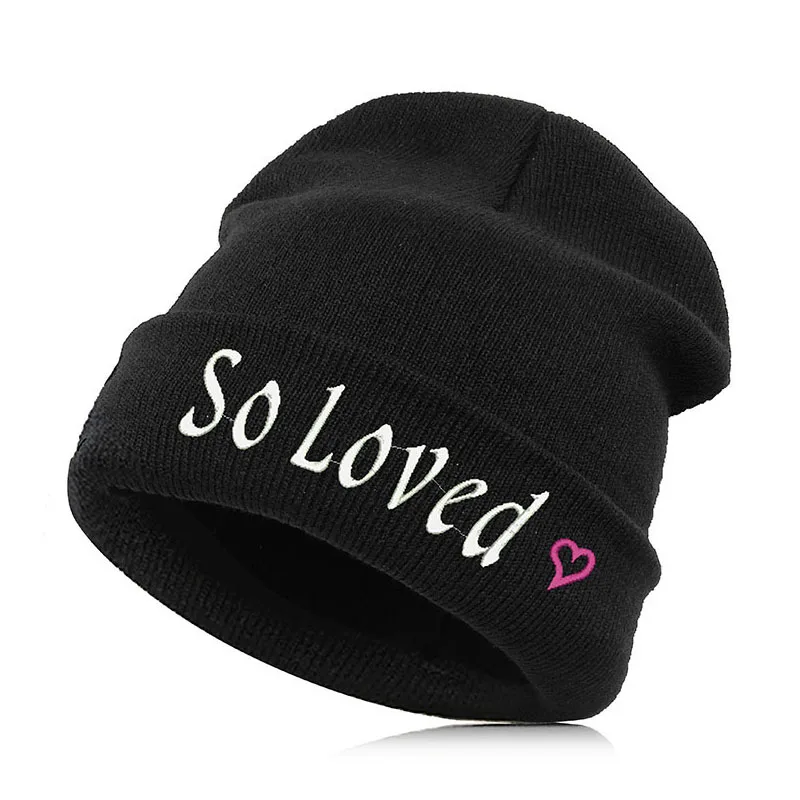 So Loved-1 Beanie шляпа Skullie шапка, вязаная шапка-носок зима-осень вышивка лозунг девиз слова в стиле панк Для мужчин Для женщин для мальчиков и девочек для уличных танцев - Цвет: So Loved-1