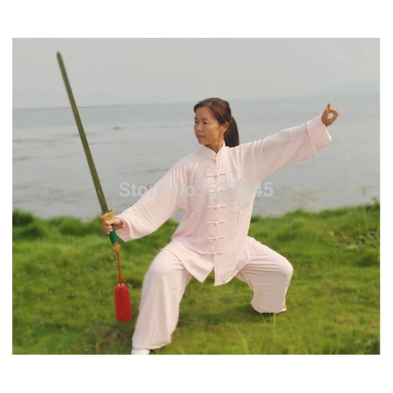 Весенне летние льняные женские и мужские костюмы из искусственного шелка Тай Чи
