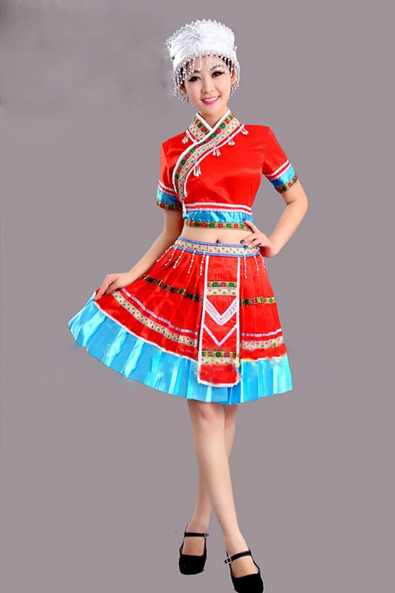 Женская hmong Китайская национальная традиционная одежда Tujia hmong miao платье Одежда для девочек танцевальные сценические костюмы со шляпой