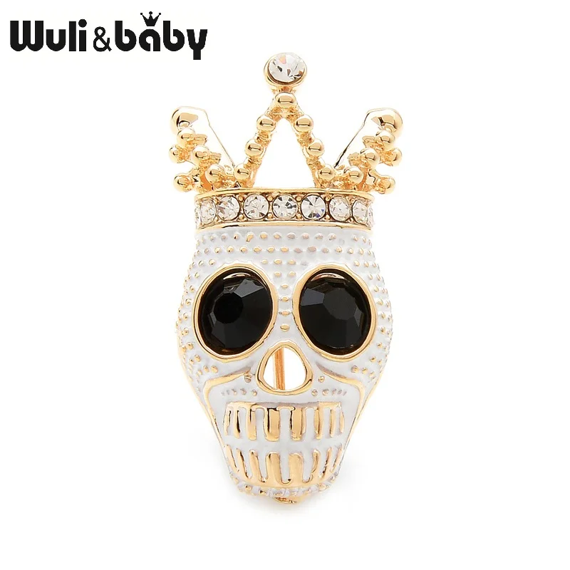 Wuli &amp baby стразы корона Череп эмалированные броши сплав маленькая брошь на