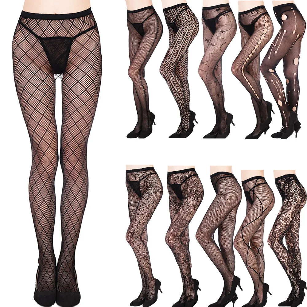 Модные сексуальные женские черные ажурные цветочные колготки в стиле Панк