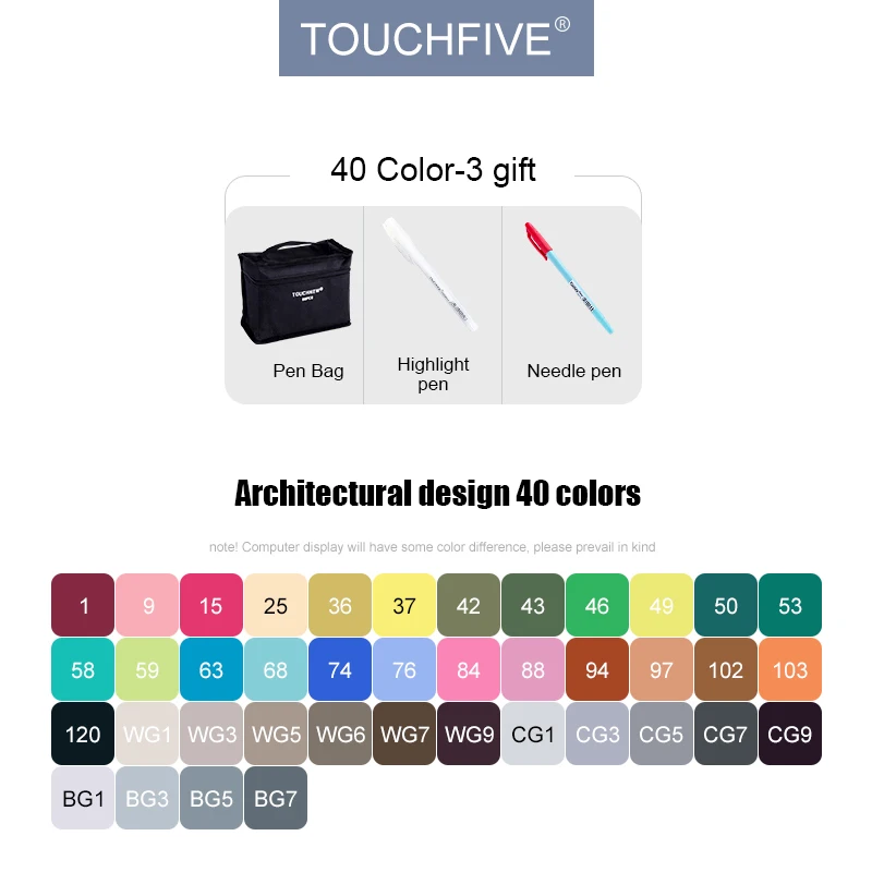 40 architectural set TouchFIVE 30/40/60/80/168 набор цветных маркеров с двойным наконечником, спиртовая основа, хорошее смешивание чернил, профессиональное качество для рисования скетчей, манги, аниме - Цвет: 40 architectural set